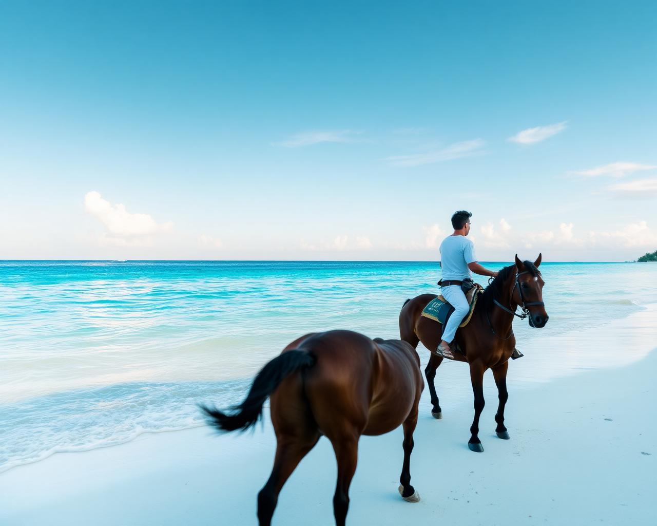 Cavalgada na praia ao entardecer