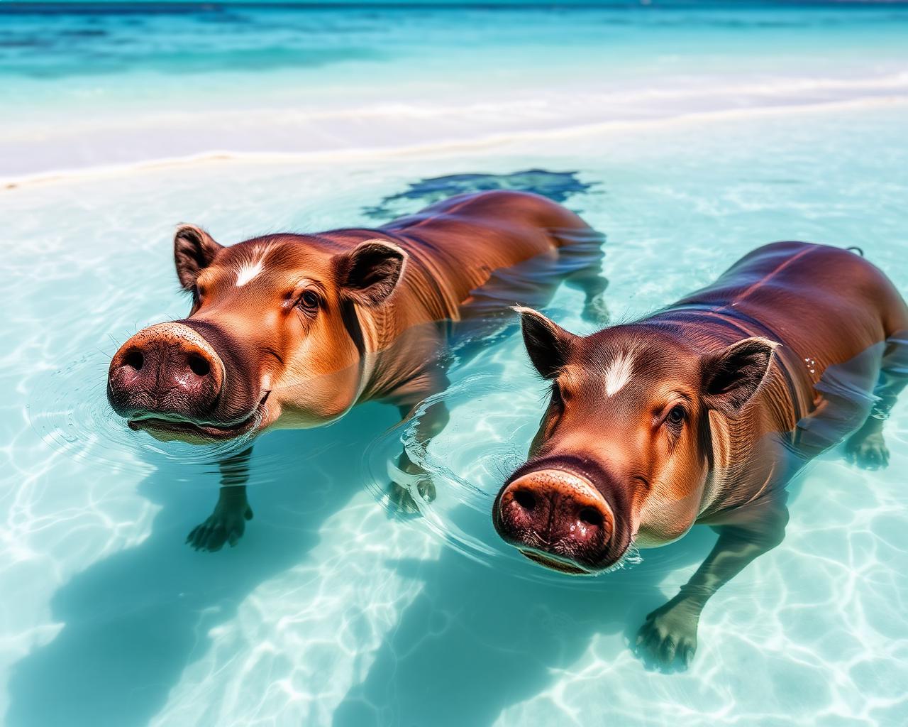 Nado com os porquinhos em Pig Beach